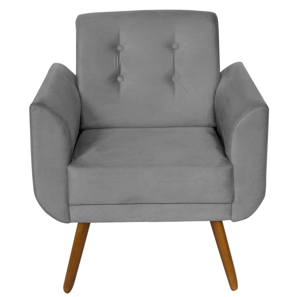 Poltrona Decorativa Pés Palito Agata Suede Cinza - DS Estofados