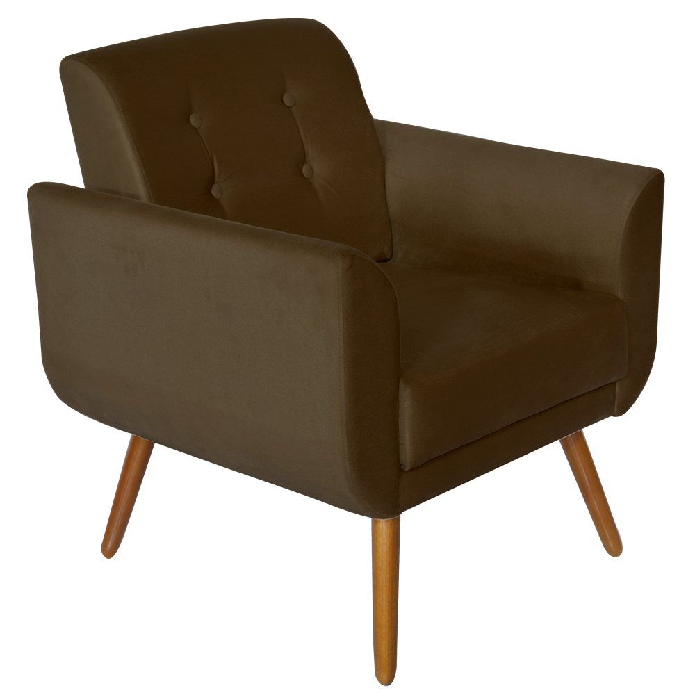 Poltrona Decorativa Pés Palito Agata Suede Marrom - DS Estofados