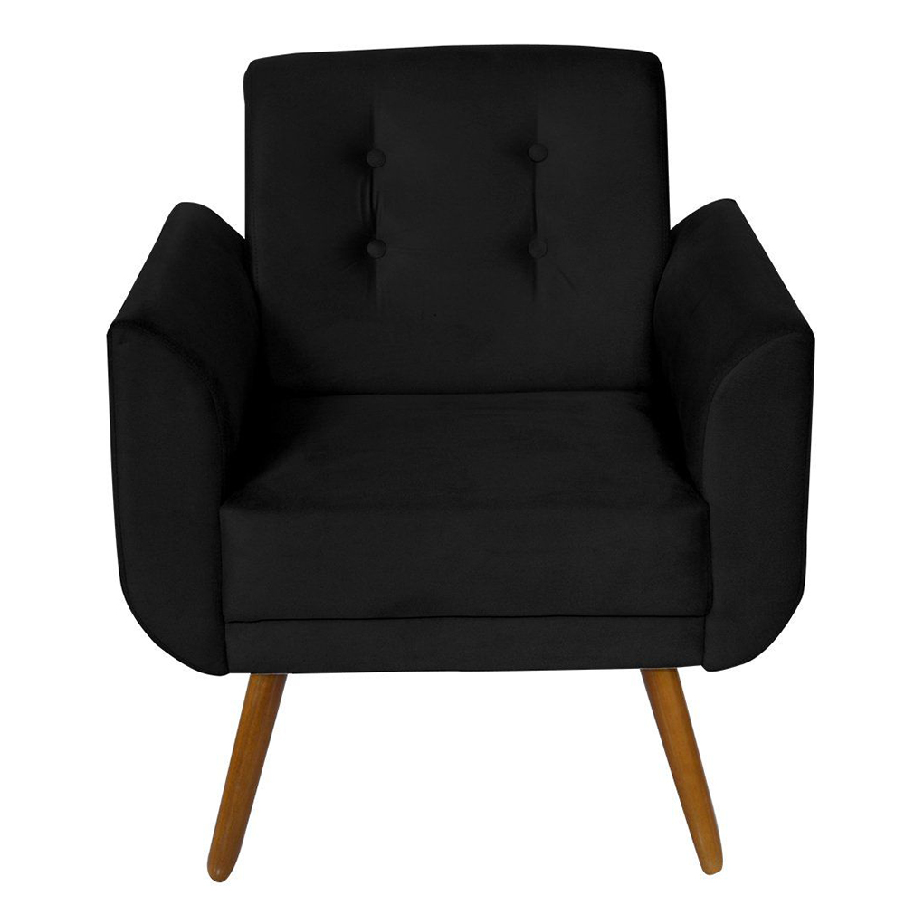 Poltrona Decorativa Pés Palito Agata Suede Preto - DS Estofados