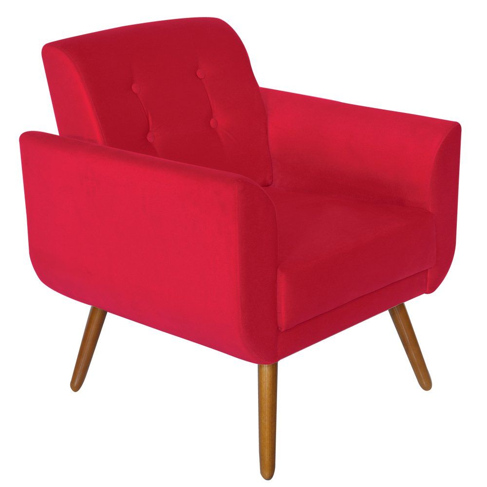 Poltrona Decorativa Pés Palito Agata Suede Vermelho - DS Estofados