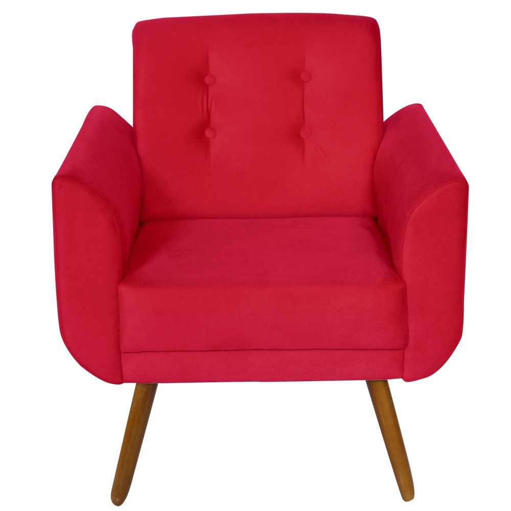 Poltrona Decorativa Pés Palito Agata Suede Vermelho - DS Estofados
