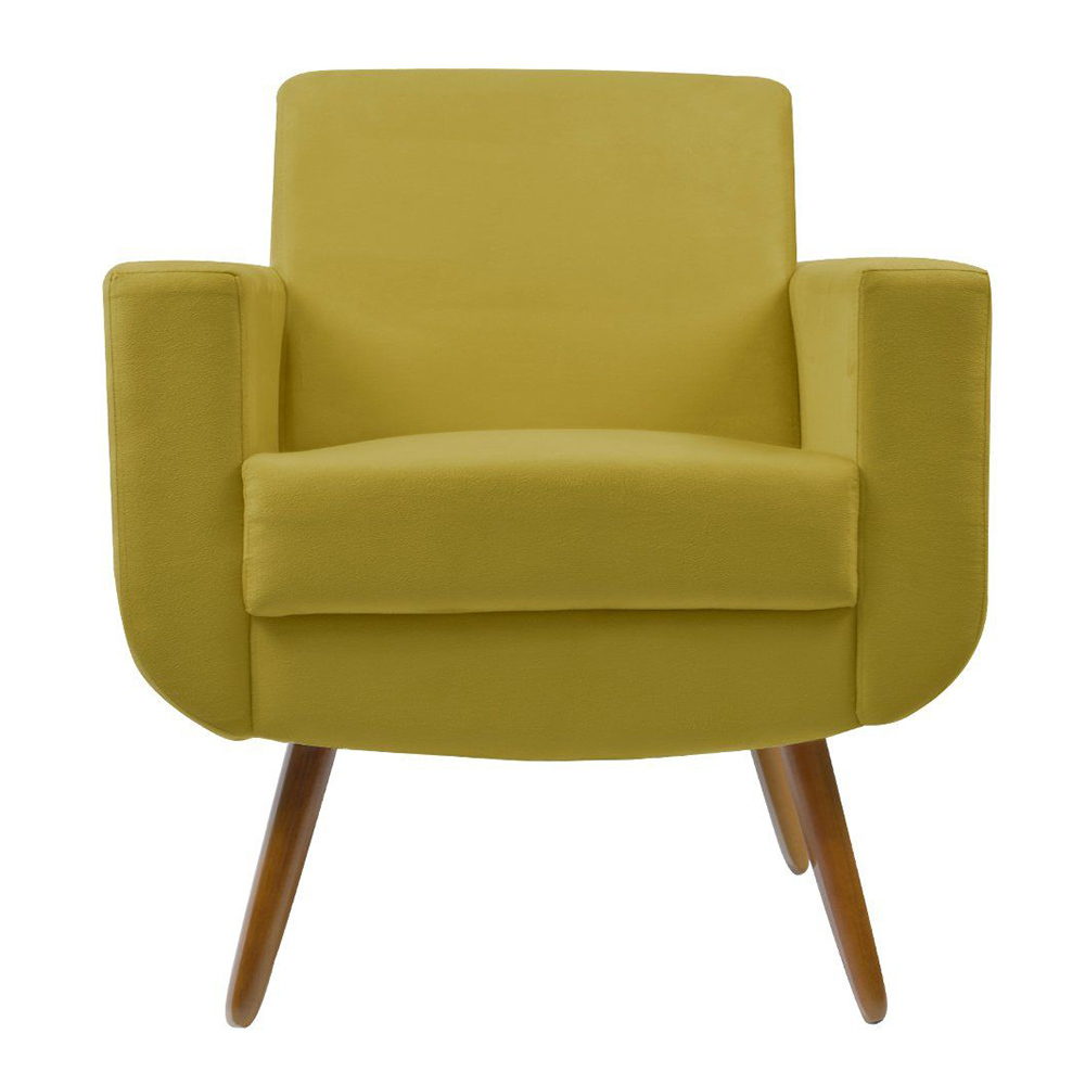 Poltrona Decorativa Pés Palito Cristal Suede Amarelo - DS Estofados