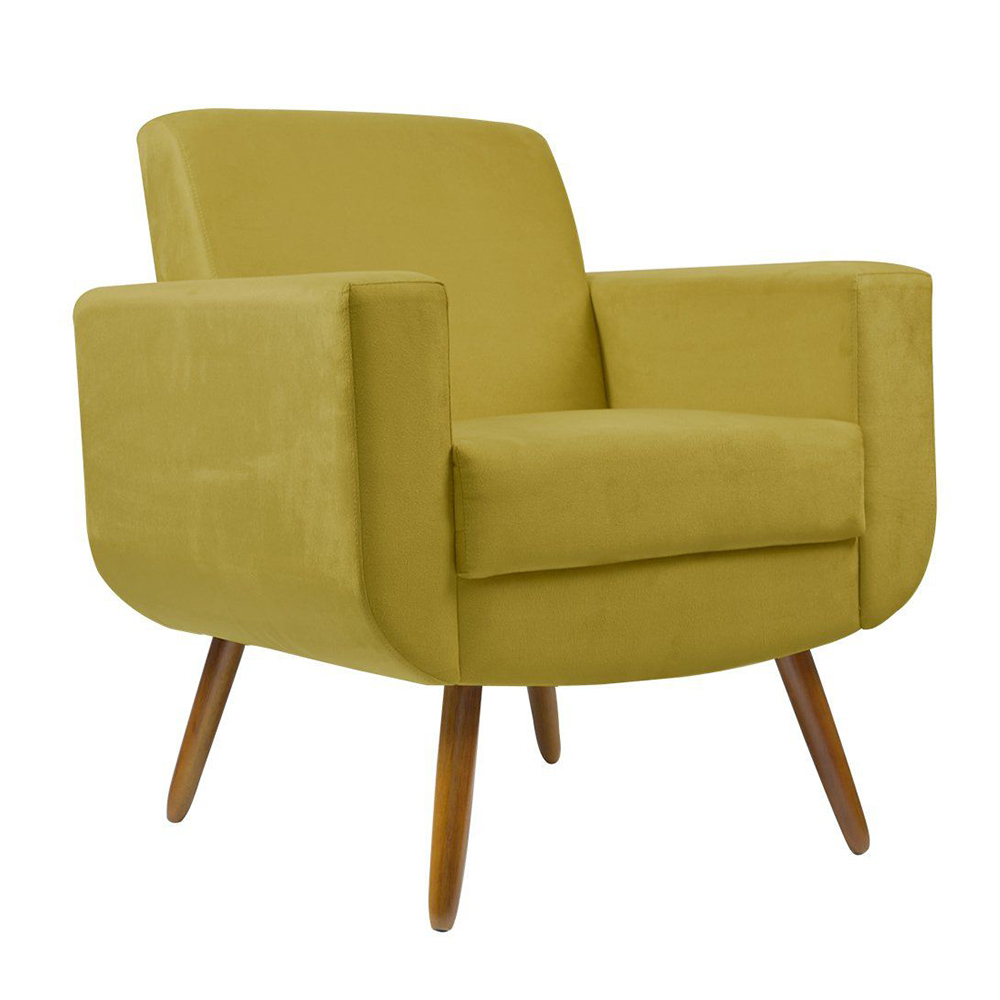 Poltrona Decorativa Pés Palito Cristal Suede Amarelo - DS Estofados
