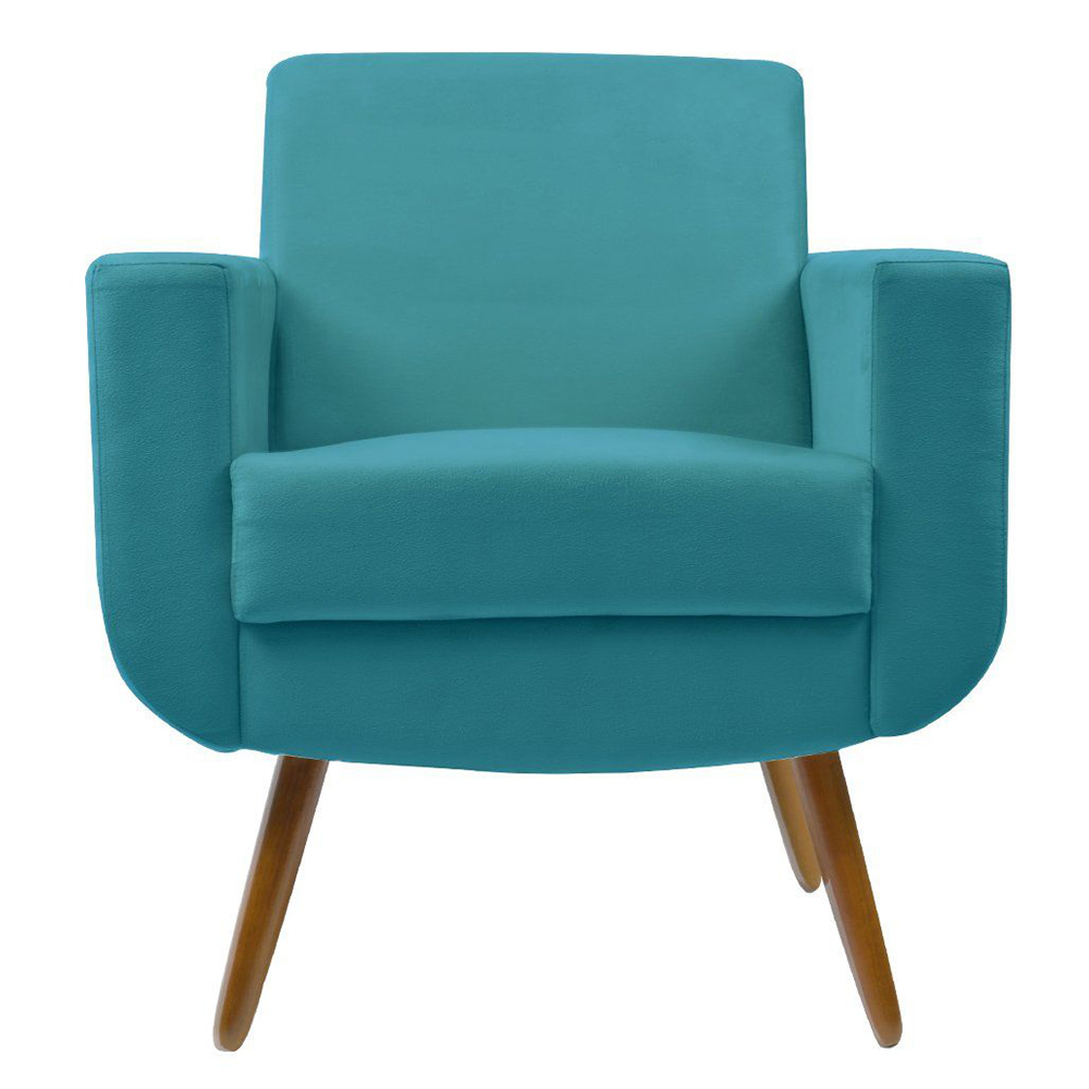 Poltrona Decorativa Pés Palito Cristal Suede Azul Turquesa - DS Estofados