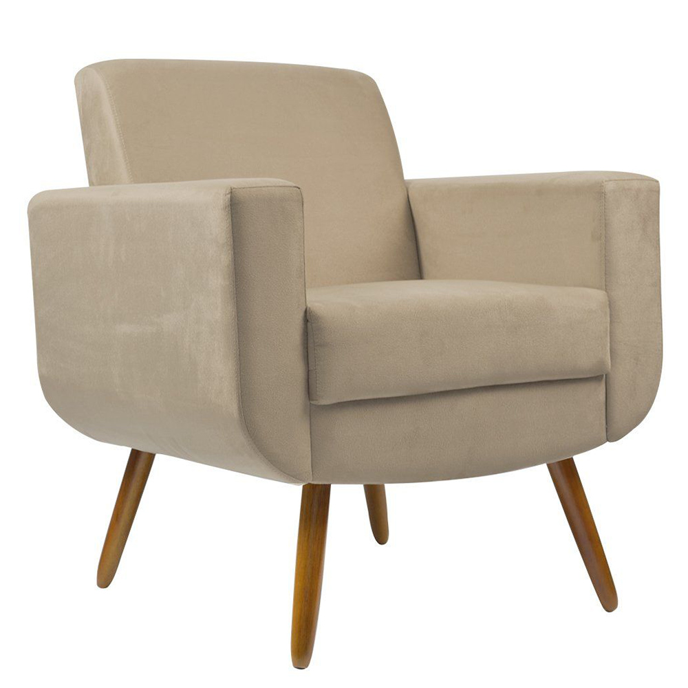 Poltrona Decorativa Pés Palito Cristal Suede Bege - DS Estofados