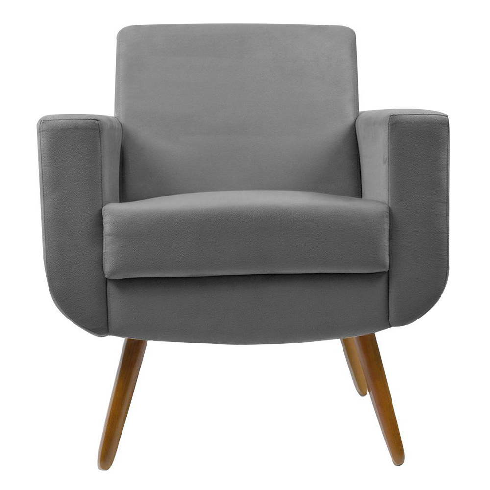 Poltrona Decorativa Pés Palito Cristal Suede Cinza - DS Estofados