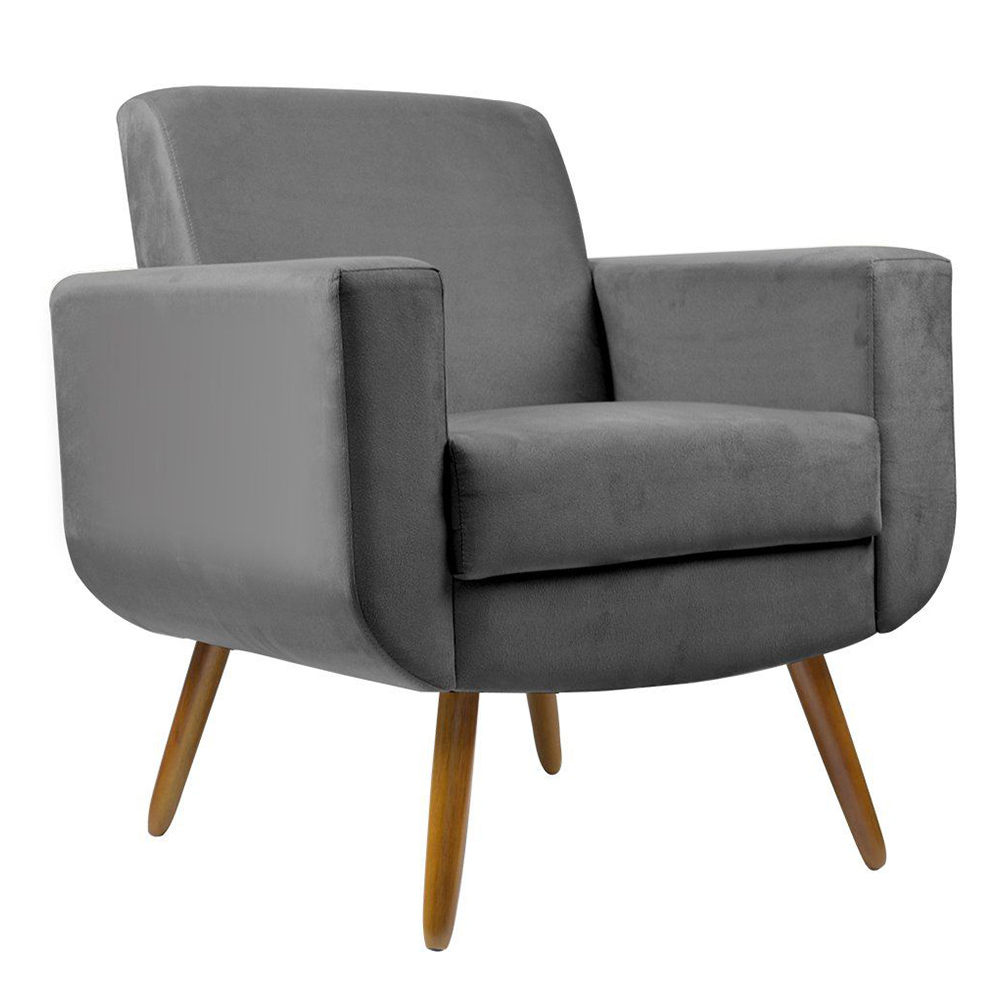 Poltrona Decorativa Pés Palito Cristal Suede Cinza - DS Estofados