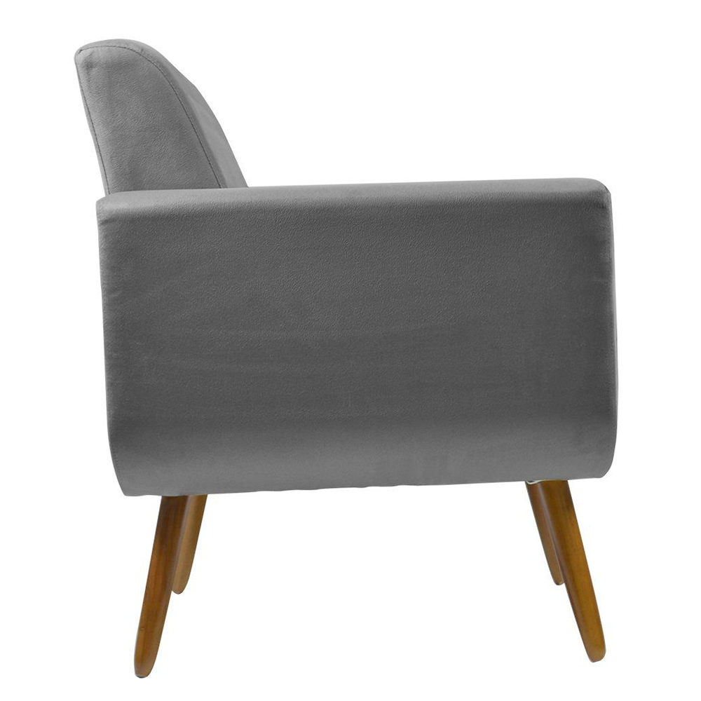Poltrona Decorativa Pés Palito Cristal Suede Cinza - DS Estofados