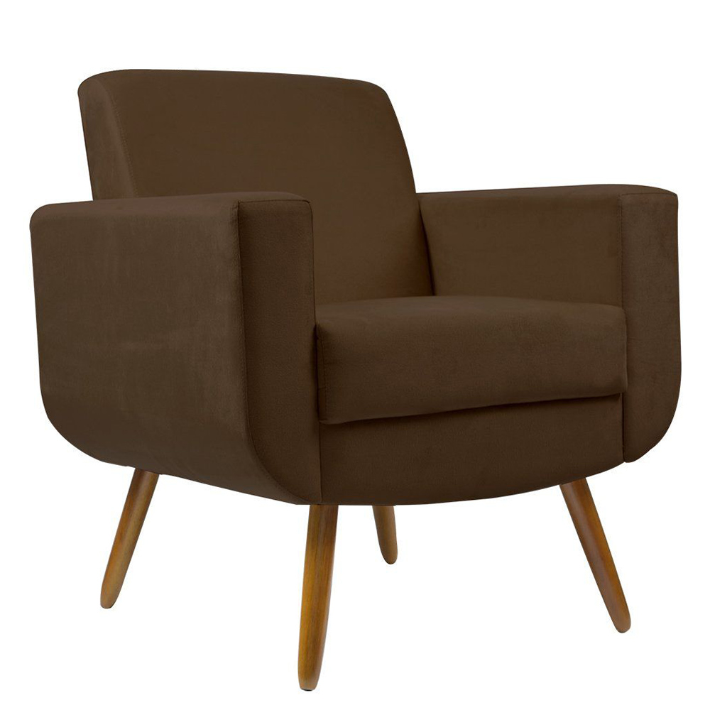 Poltrona Decorativa Pés Palito Cristal Suede Marrom - DS Estofados