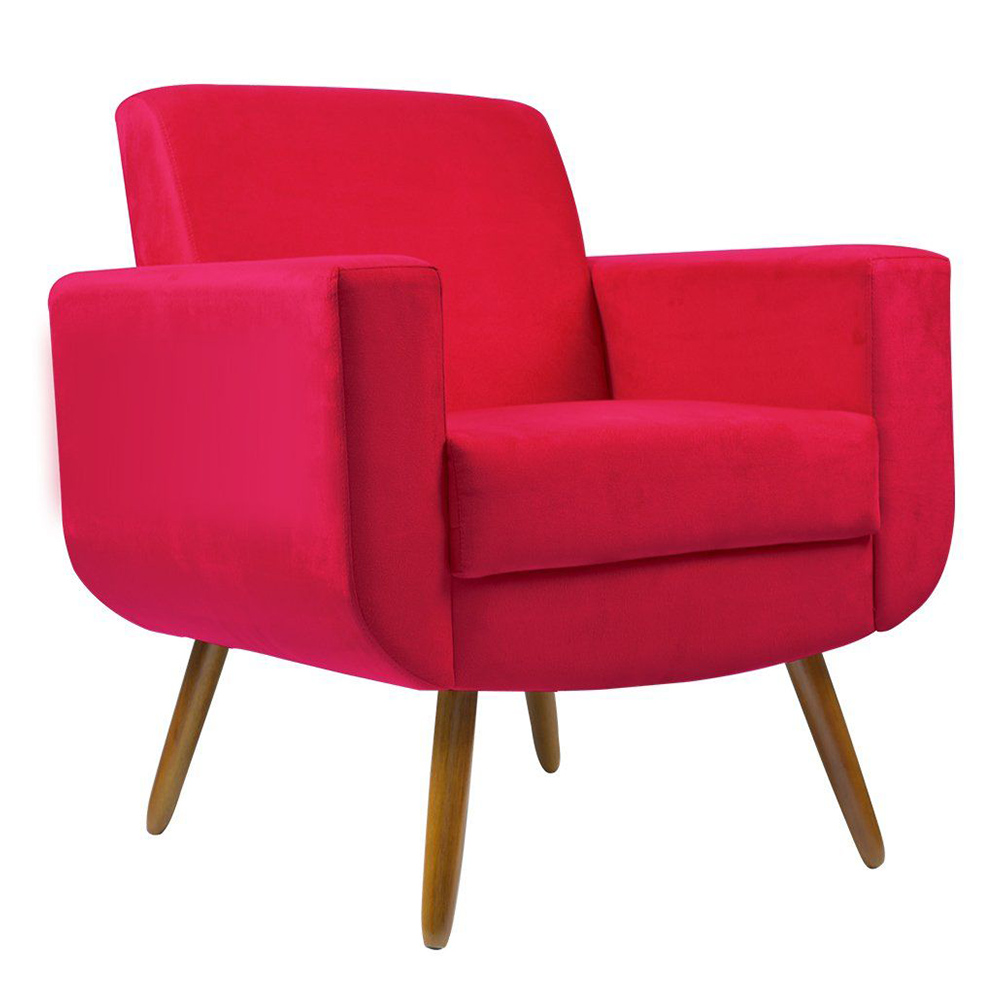 Poltrona Decorativa Pés Palito Cristal Suede Vermelho - DS Estofados