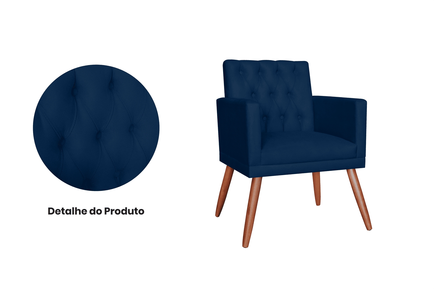 Poltrona Decorativa Pés Palito Nina Encosto Estilo Capitonê Azul Marinho - DS Móveis