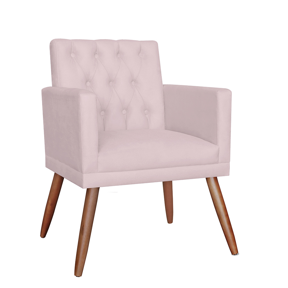 Poltrona Decorativa Pés Palito Nina Encosto Estilo Capitonê Rosê - DS Estofados