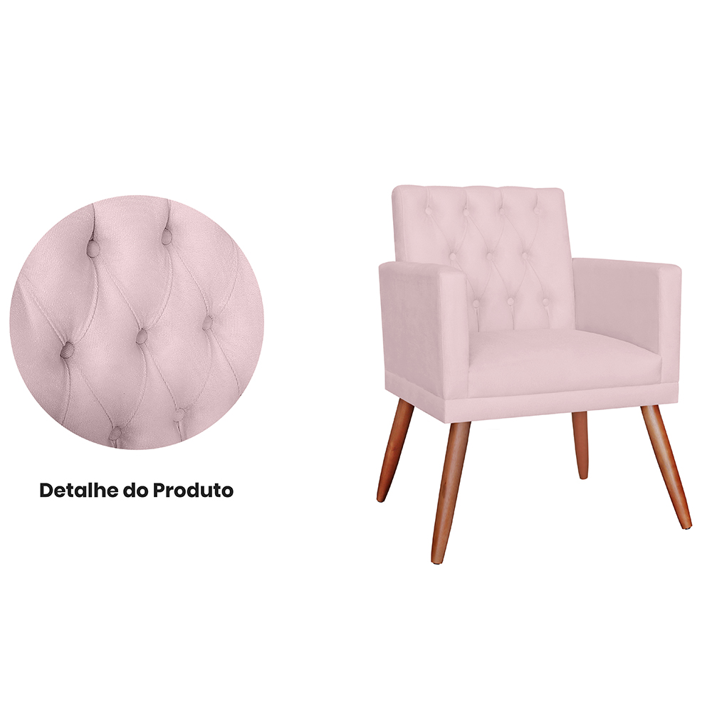 Poltrona Decorativa Pés Palito Nina Encosto Estilo Capitonê Rosê - DS Estofados