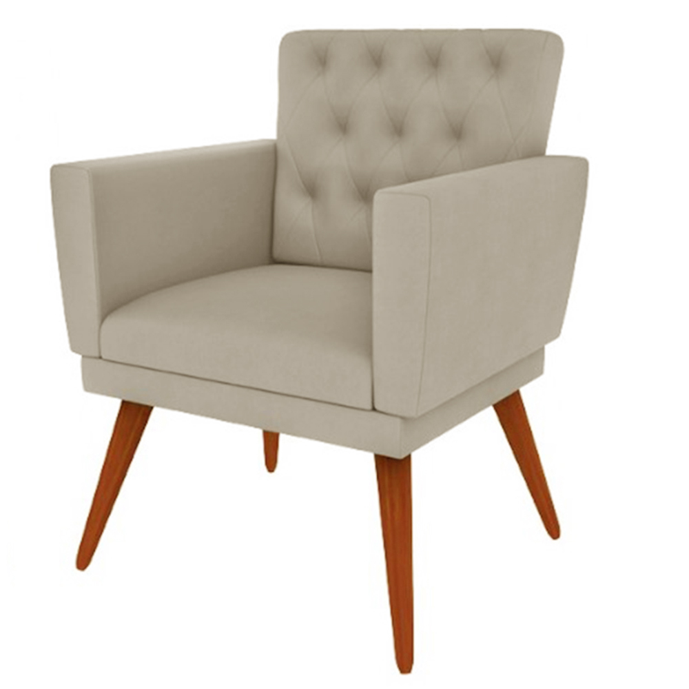 Poltrona Decorativa Pés Palito Nina Encosto Estilo Capitonê Suede Bege - DS Estofados
