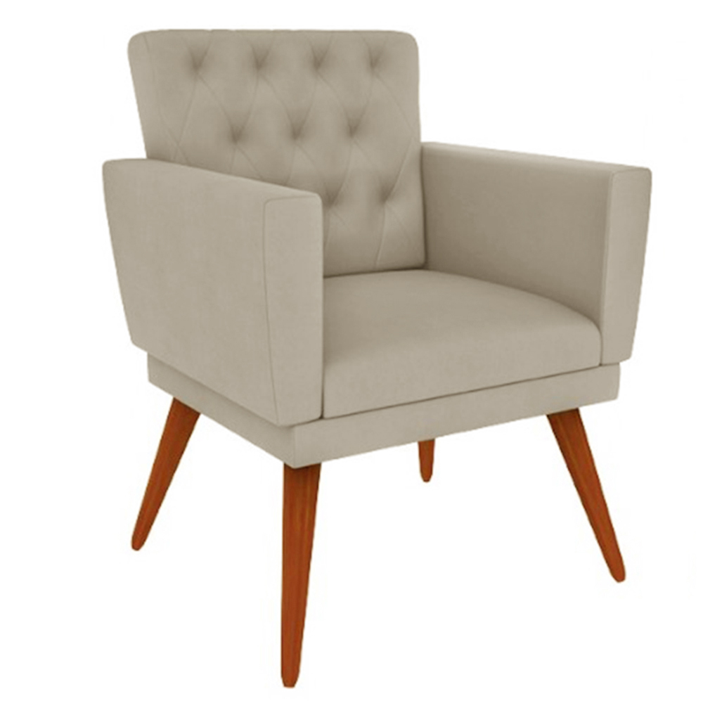 Poltrona Decorativa Pés Palito Nina Encosto Estilo Capitonê Suede Bege - DS Estofados