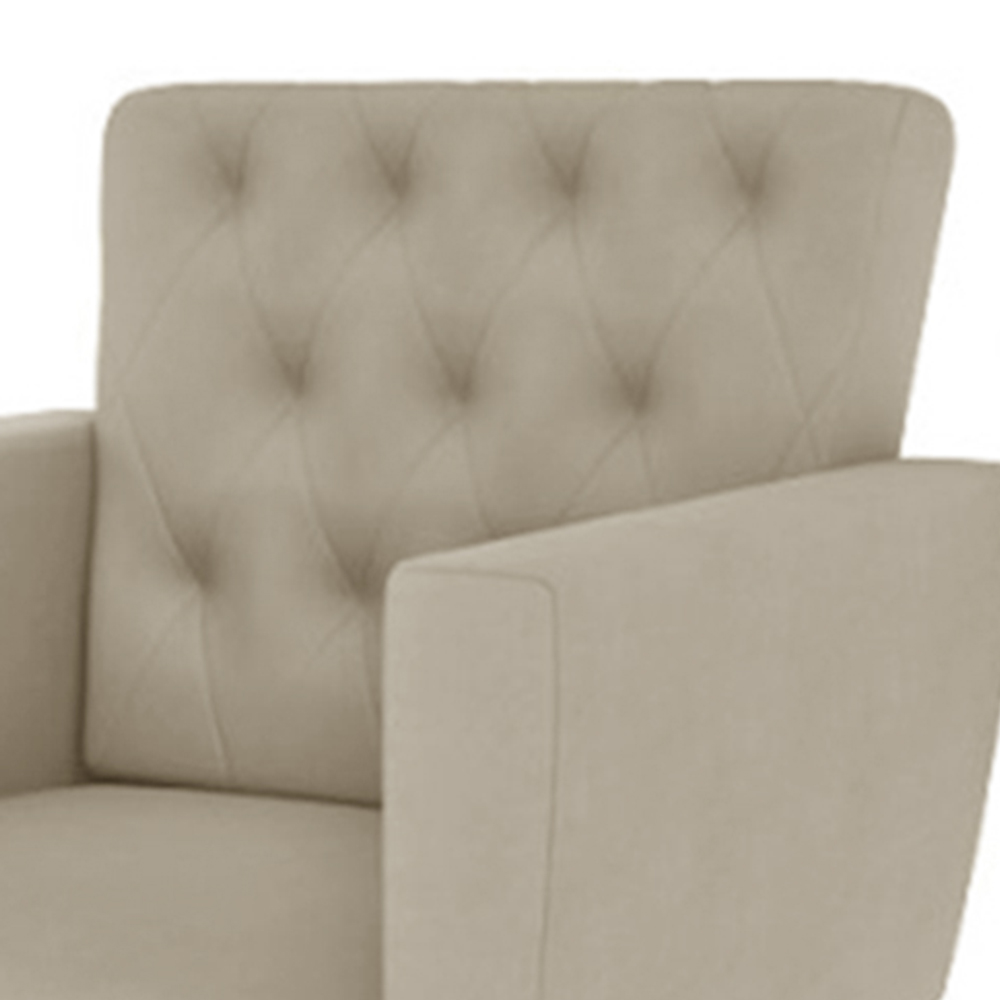 Poltrona Decorativa Pés Palito Nina Encosto Estilo Capitonê Suede Bege - DS Estofados