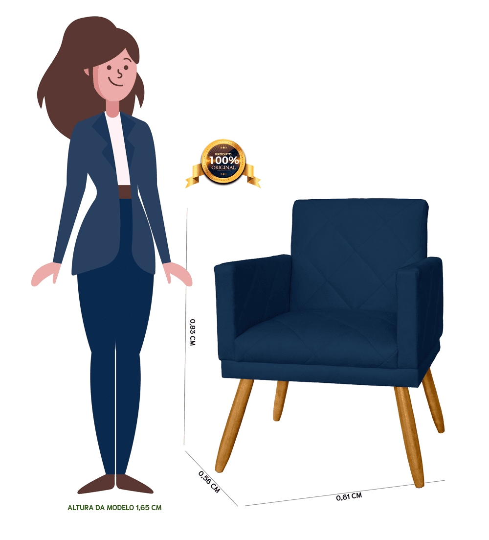 Poltrona Decorativa Pés Palito Nina Estilo Matelassê Azul Marinho - DS Estofados