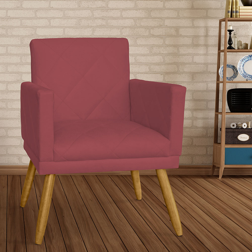 Poltrona Decorativa Pés Palito Nina Estilo Matelassê Bordô - DS Estofados