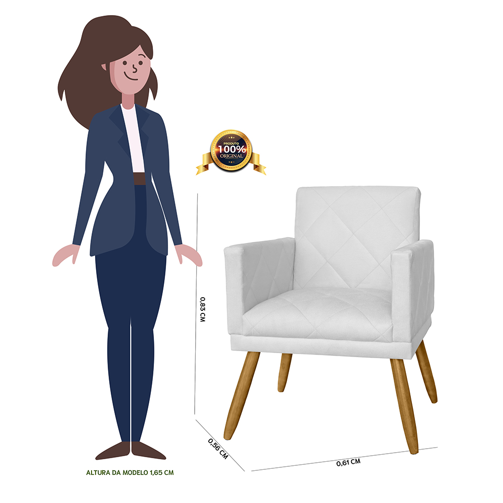 Poltrona Decorativa Pés Palito Nina Estilo Matelassê Branco - DS Estofados
