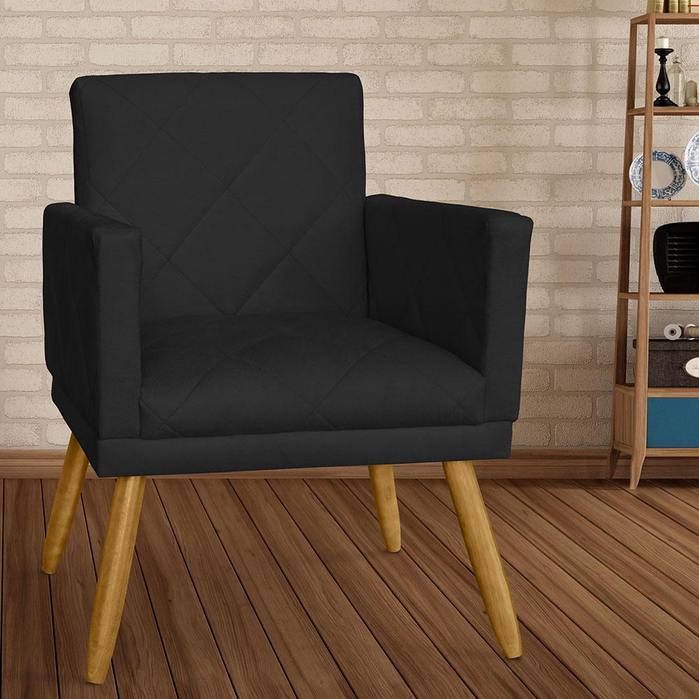 Poltrona Decorativa Pés Palito Nina Estilo Matelassê Preto - DS Estofados