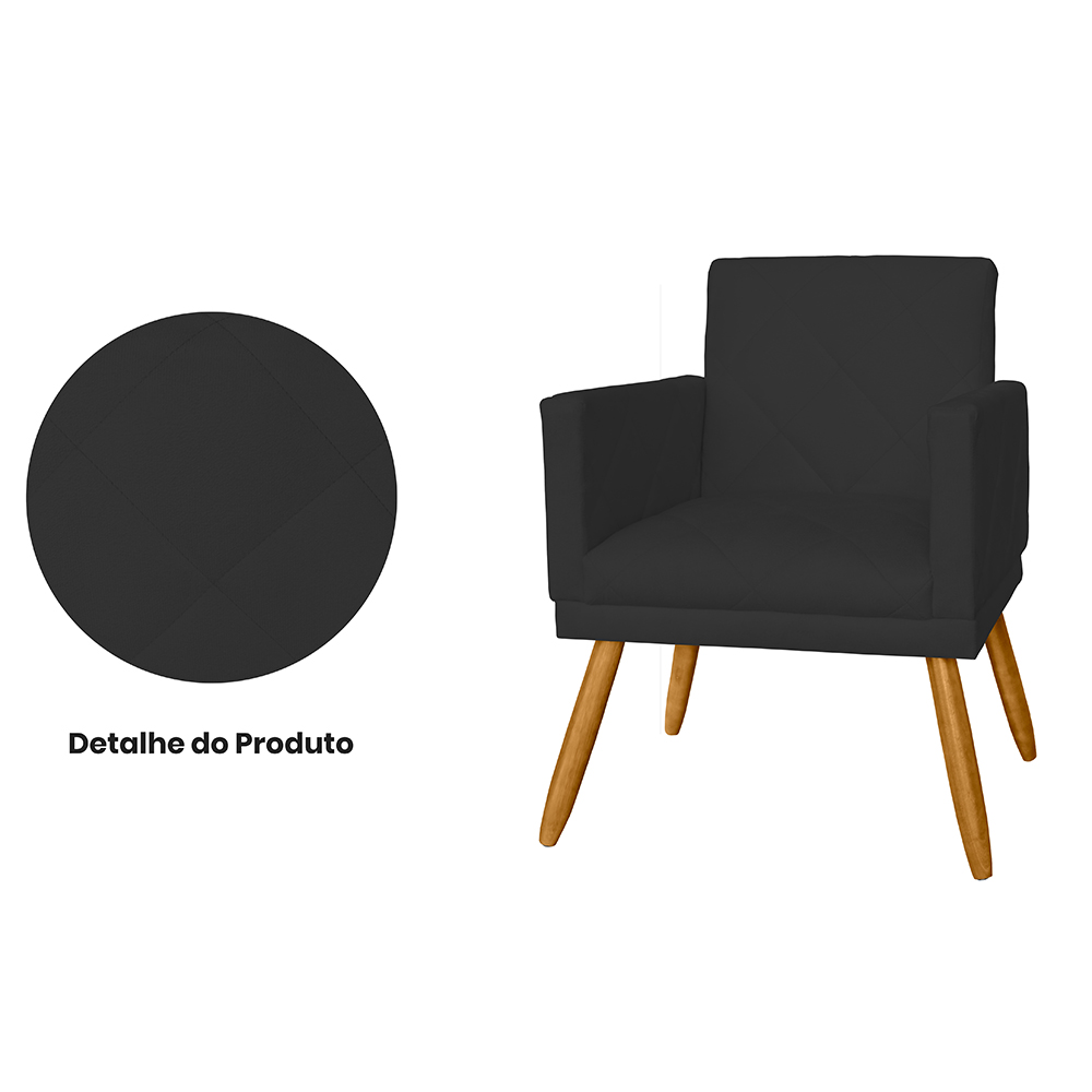 Poltrona Decorativa Pés Palito Nina Estilo Matelassê Preto - DS Estofados