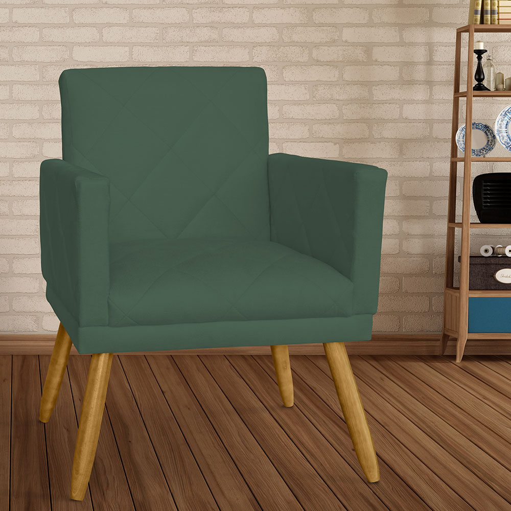 Poltrona Decorativa Pés Palito Nina Estilo Matelassê Verde - DS Estofados