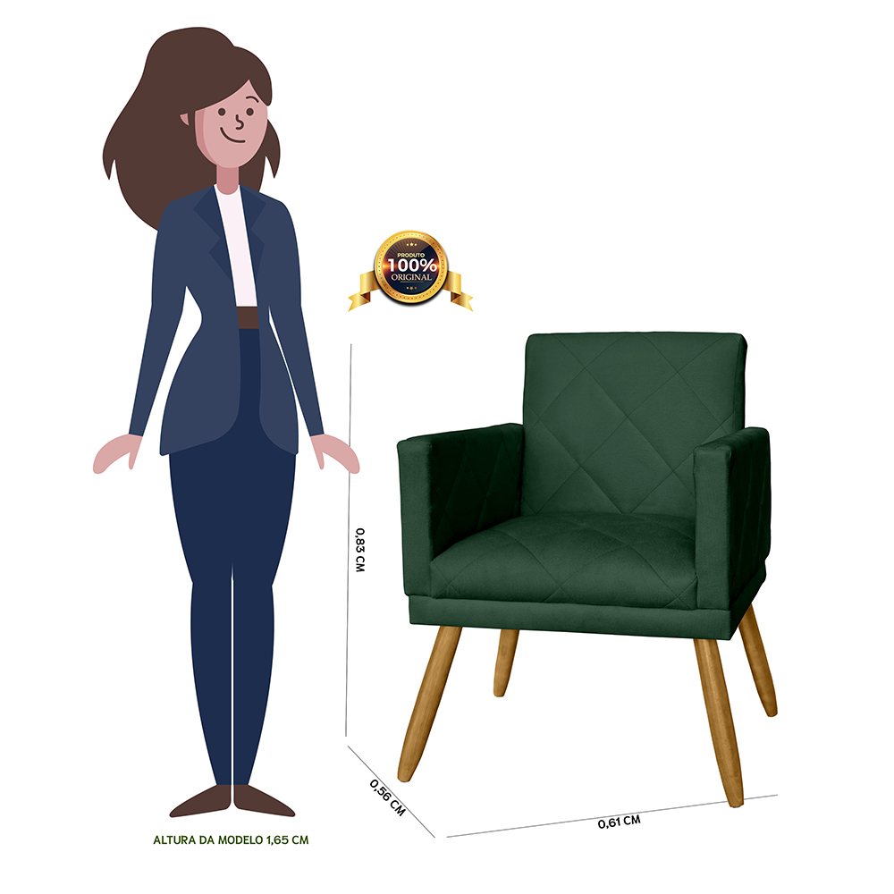 Poltrona Decorativa Pés Palito Nina Estilo Matelassê Verde - DS Estofados