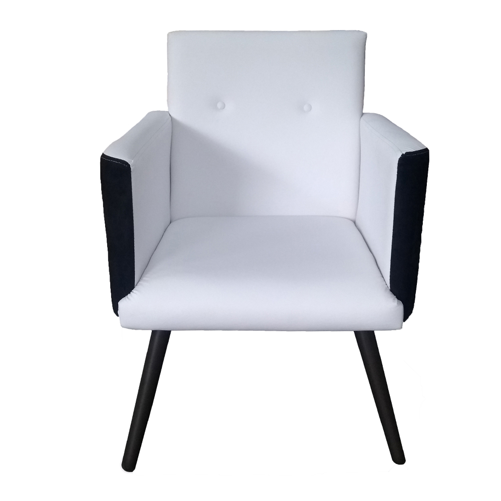 Poltrona Decorativa Pés Palito Tabaco Nina Plus Corino/Suede Preto/Branco - DS Estofados