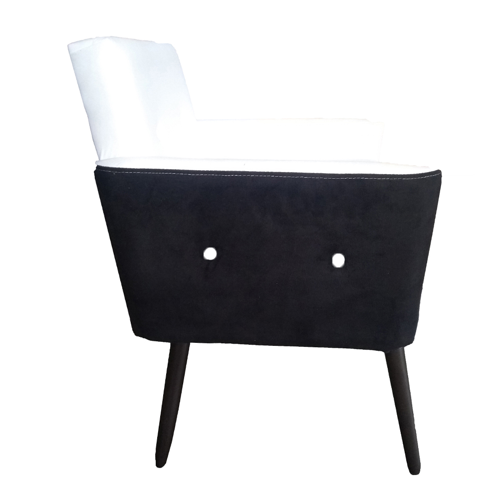 Poltrona Decorativa Pés Palito Tabaco Nina Plus Corino/Suede Preto/Branco - DS Estofados