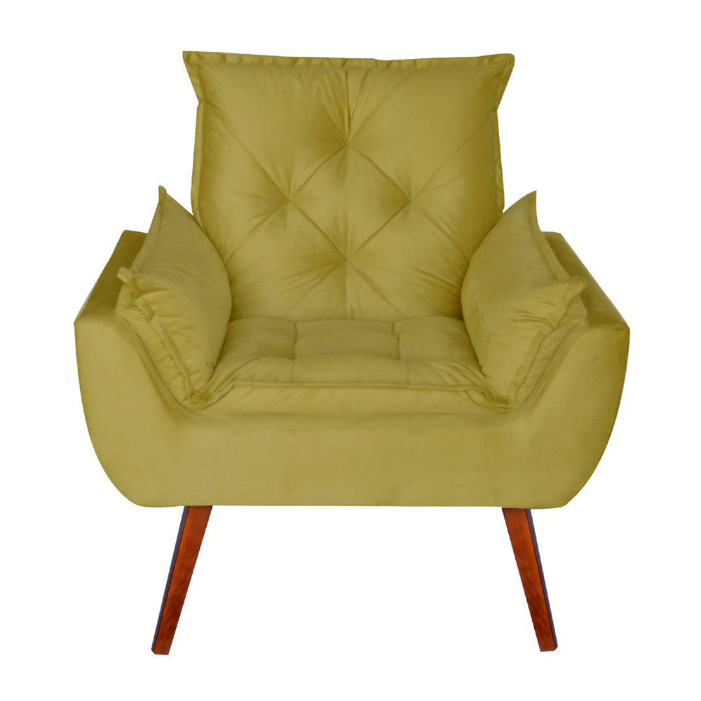 Poltrona Decorativa Pés Trapézio Opala Suede Amarelo - DS Estofados