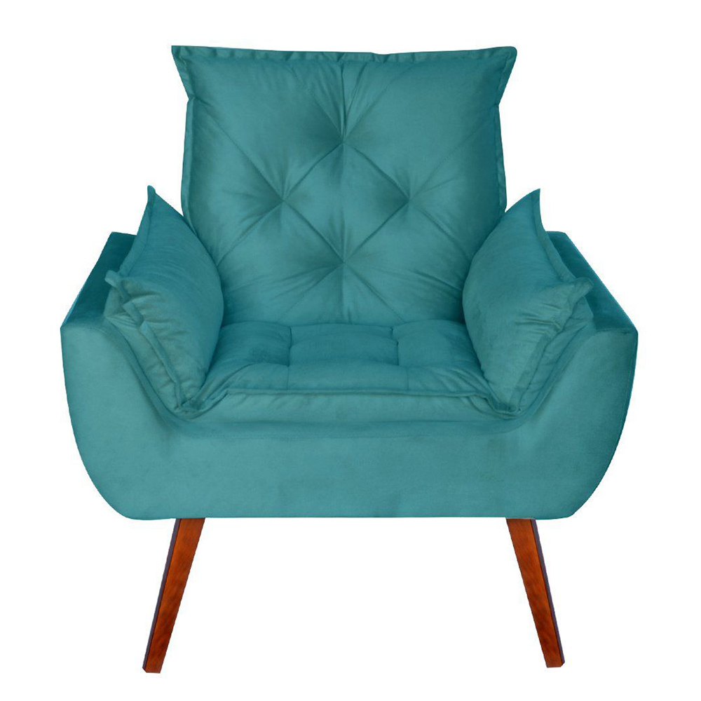 Poltrona Decorativa Pés Trapézio Opala Suede Azul Turquesa - DS Estofados