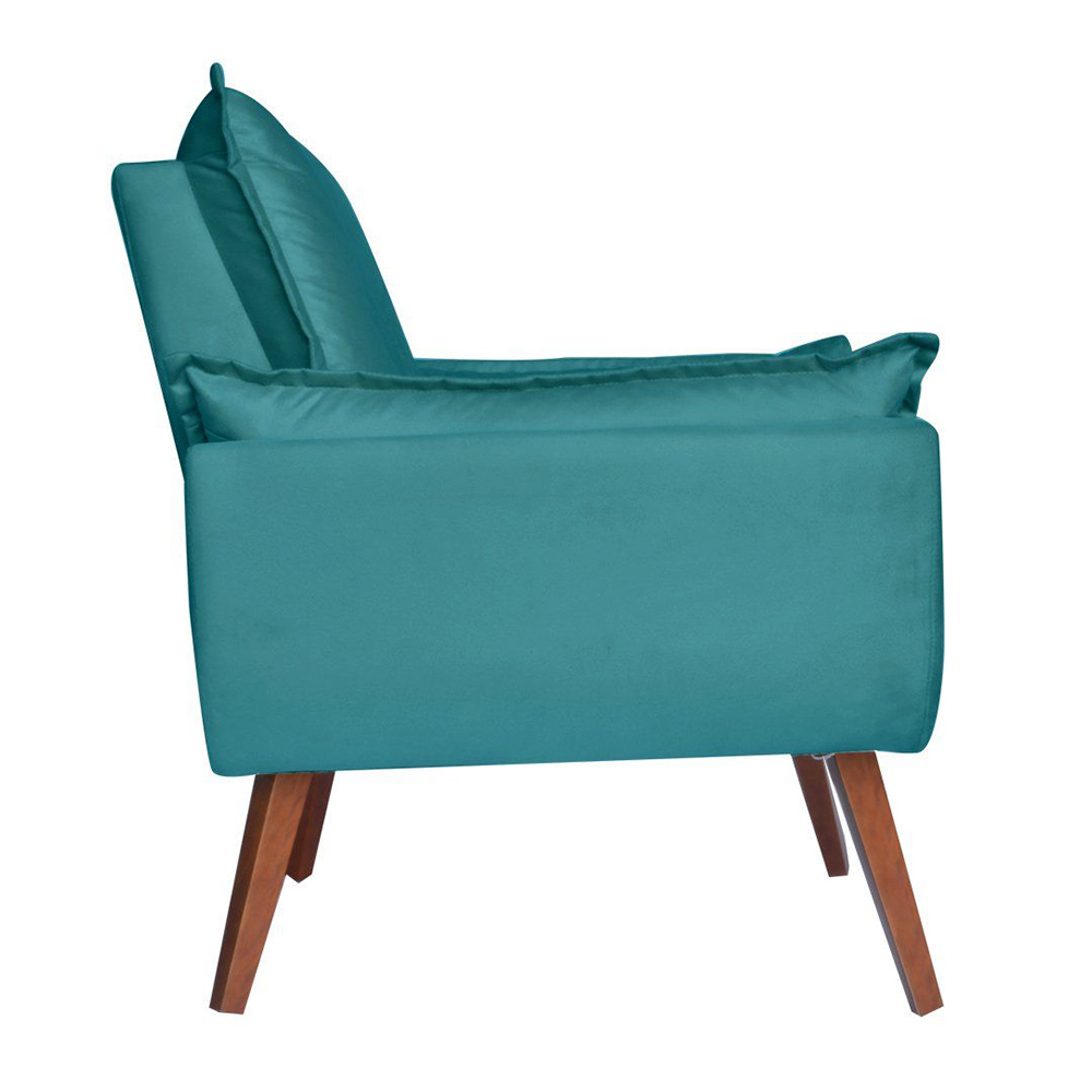 Poltrona Decorativa Pés Trapézio Opala Suede Azul Turquesa - DS Estofados
