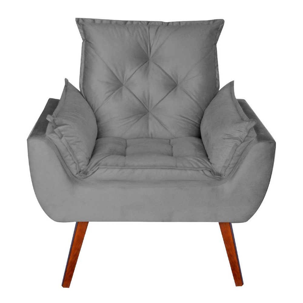 Poltrona Decorativa Pés Trapézio Opala Suede Cinza - DS Estofados