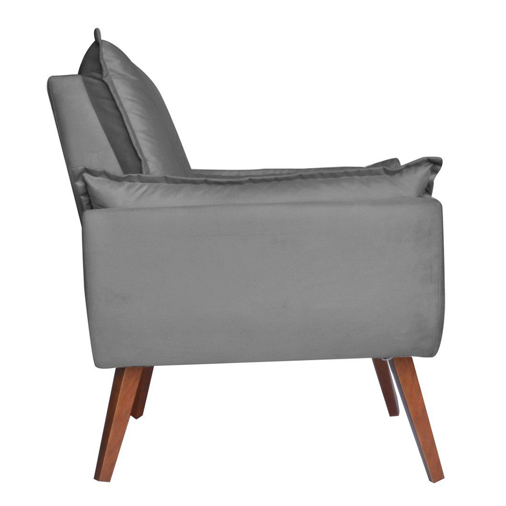 Poltrona Decorativa Pés Trapézio Opala Suede Cinza - DS Estofados