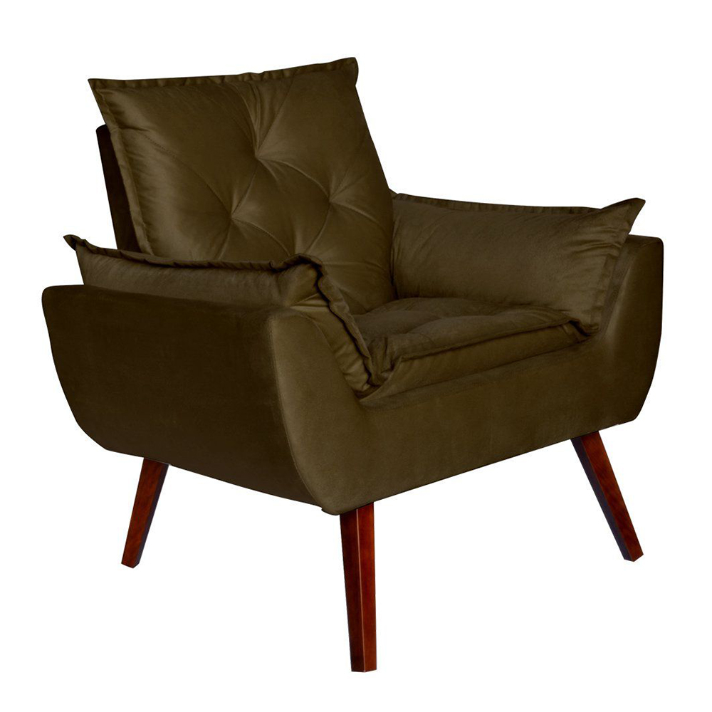 Poltrona Decorativa Pés Trapézio Opala Suede Marrom - DS Estofados