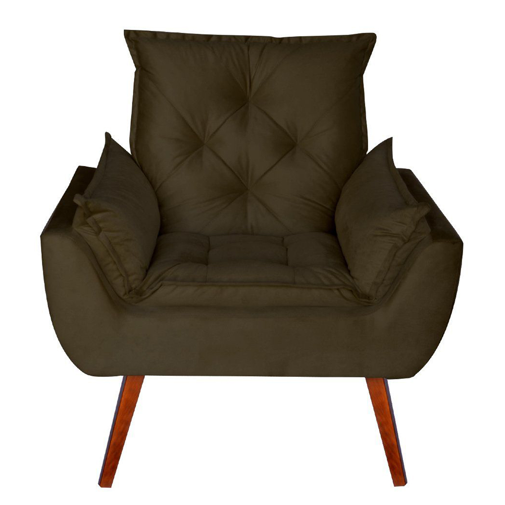 Poltrona Decorativa Pés Trapézio Opala Suede Marrom - DS Estofados