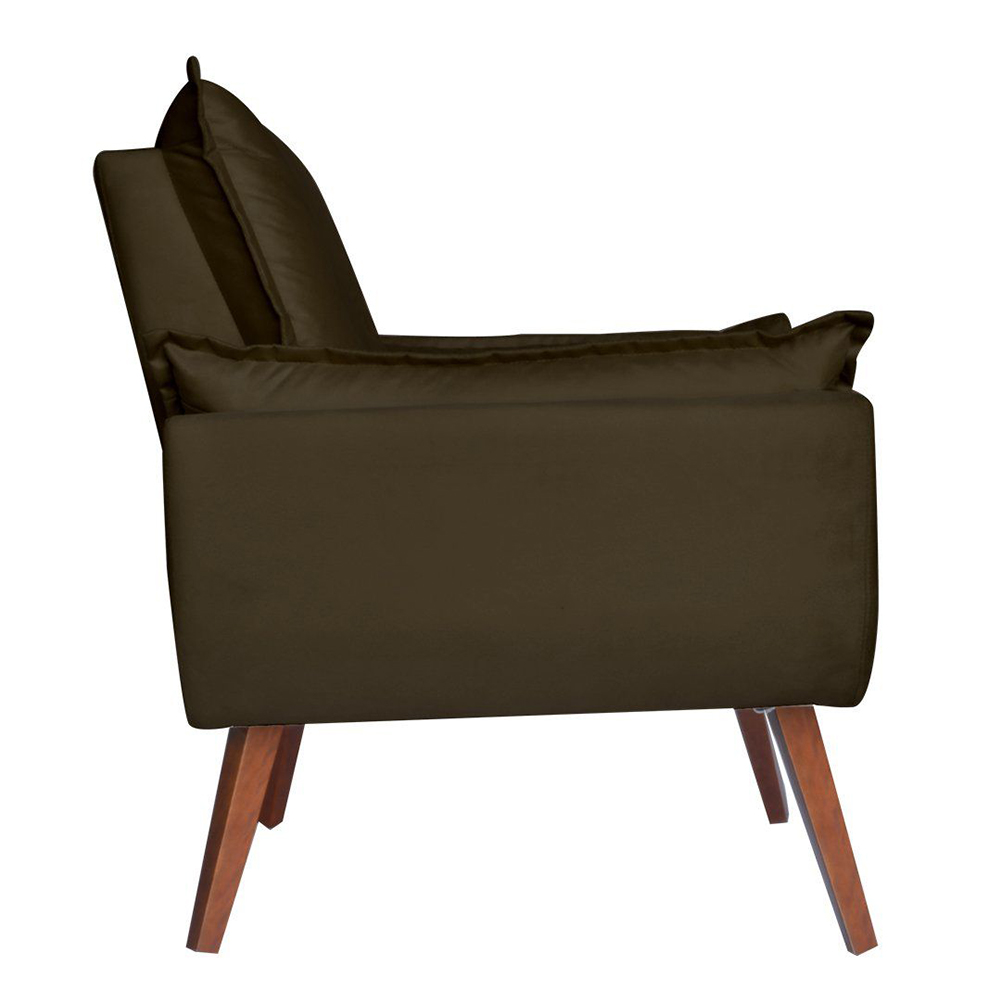 Poltrona Decorativa Pés Trapézio Opala Suede Marrom - DS Estofados