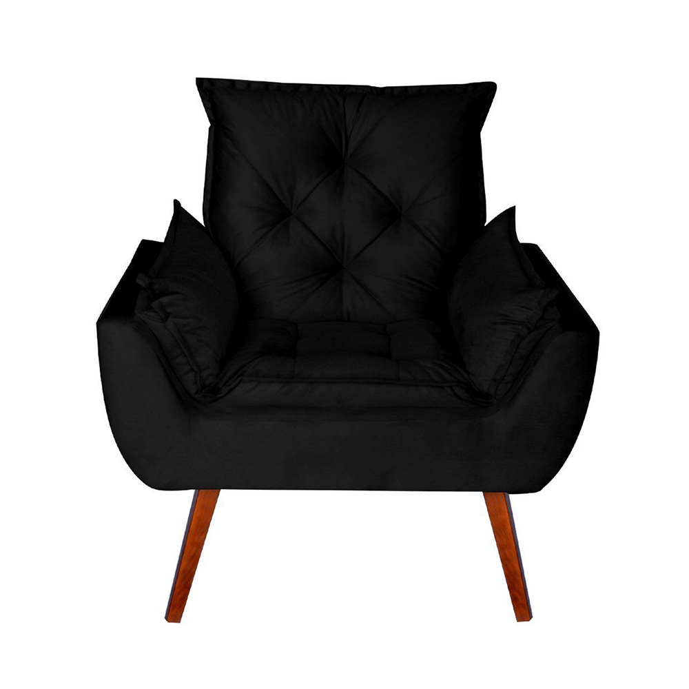 Poltrona Decorativa Pés Trapézio Opala Suede Preto - DS Estofados