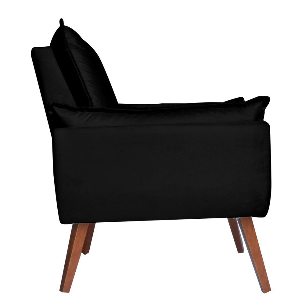 Poltrona Decorativa Pés Trapézio Opala Suede Preto - DS Estofados