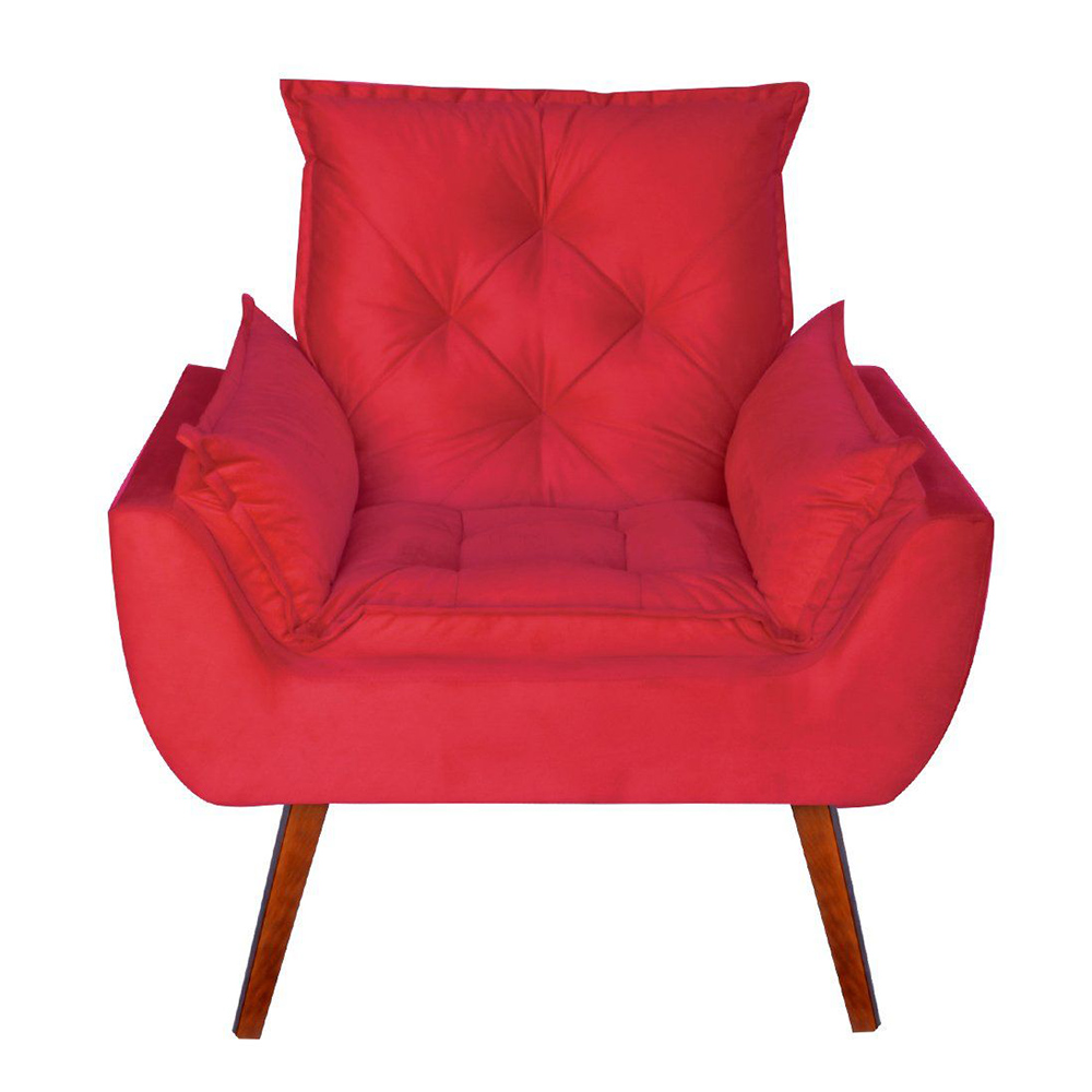 Poltrona Decorativa Pés Trapézio Opala Suede Vermelho - DS Estofados