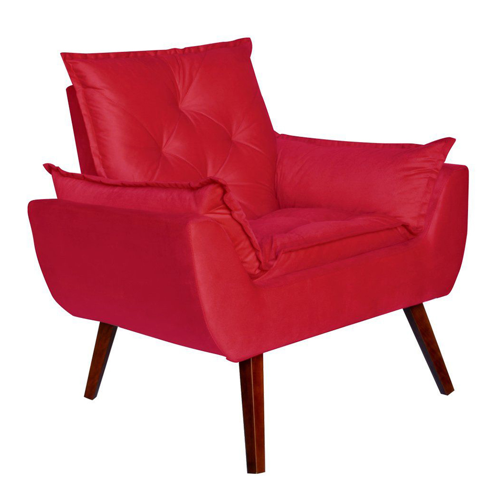 Poltrona Decorativa Pés Trapézio Opala Suede Vermelho - DS Estofados