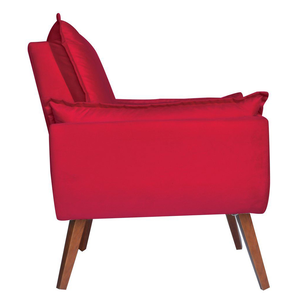 Poltrona Decorativa Pés Trapézio Opala Suede Vermelho - DS Estofados