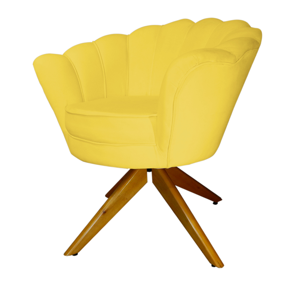 Poltrona Decorativa Pétala Pés Madeira Giratório Suede Amarelo - DS Estofados