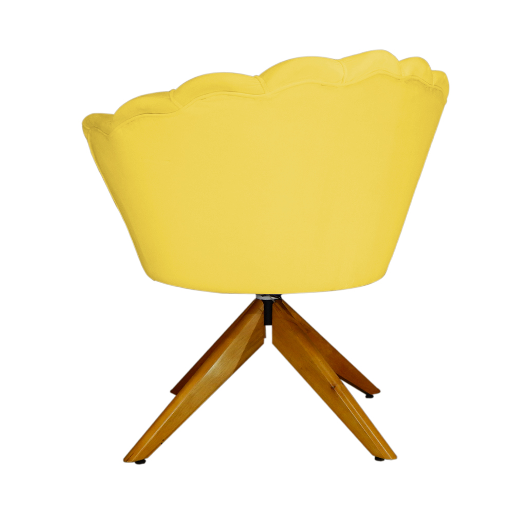Poltrona Decorativa Pétala Pés Madeira Giratório Suede Amarelo - DS Estofados