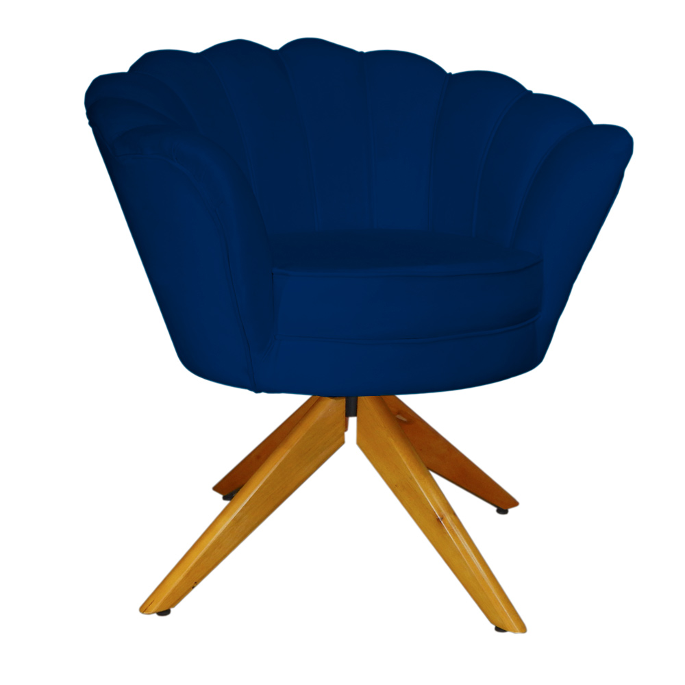 Poltrona Decorativa Pétala Pés Madeira Giratório Suede Azul Marinho - DS Estofados