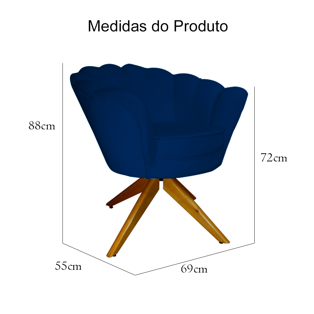 Poltrona Decorativa Pétala Pés Madeira Giratório Suede Azul Marinho - DS Estofados