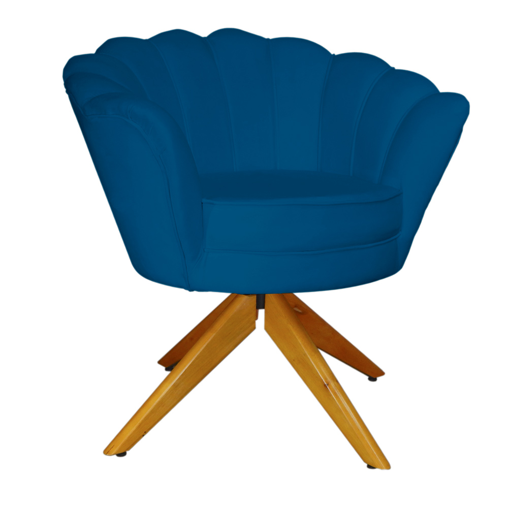 Poltrona Decorativa Pétala Pés Madeira Giratório Suede Azul Royal - DS Estofados
