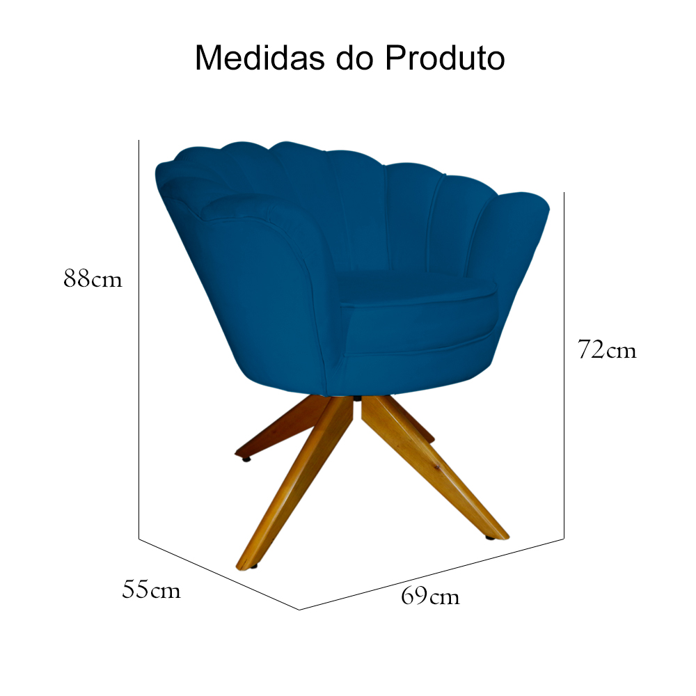 Poltrona Decorativa Pétala Pés Madeira Giratório Suede Azul Royal - DS Estofados