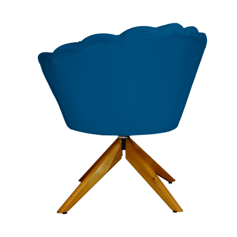 Poltrona Decorativa Pétala Pés Madeira Giratório Suede Azul Royal - DS Estofados