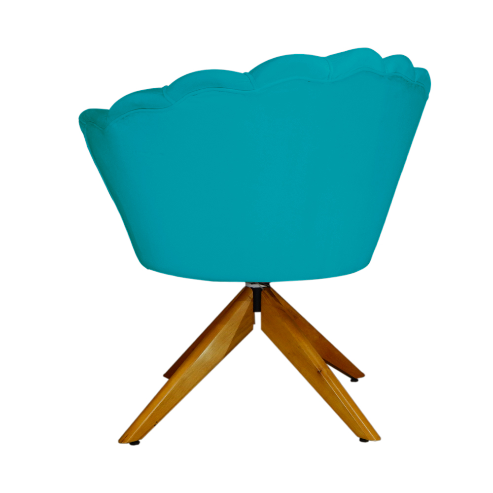 Poltrona Decorativa Pétala Pés Madeira Giratório Suede Azul Turquesa - DS Estofados